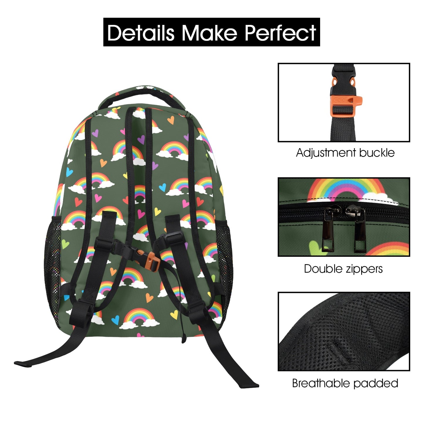 Rainbow Hearts Casual Backpack